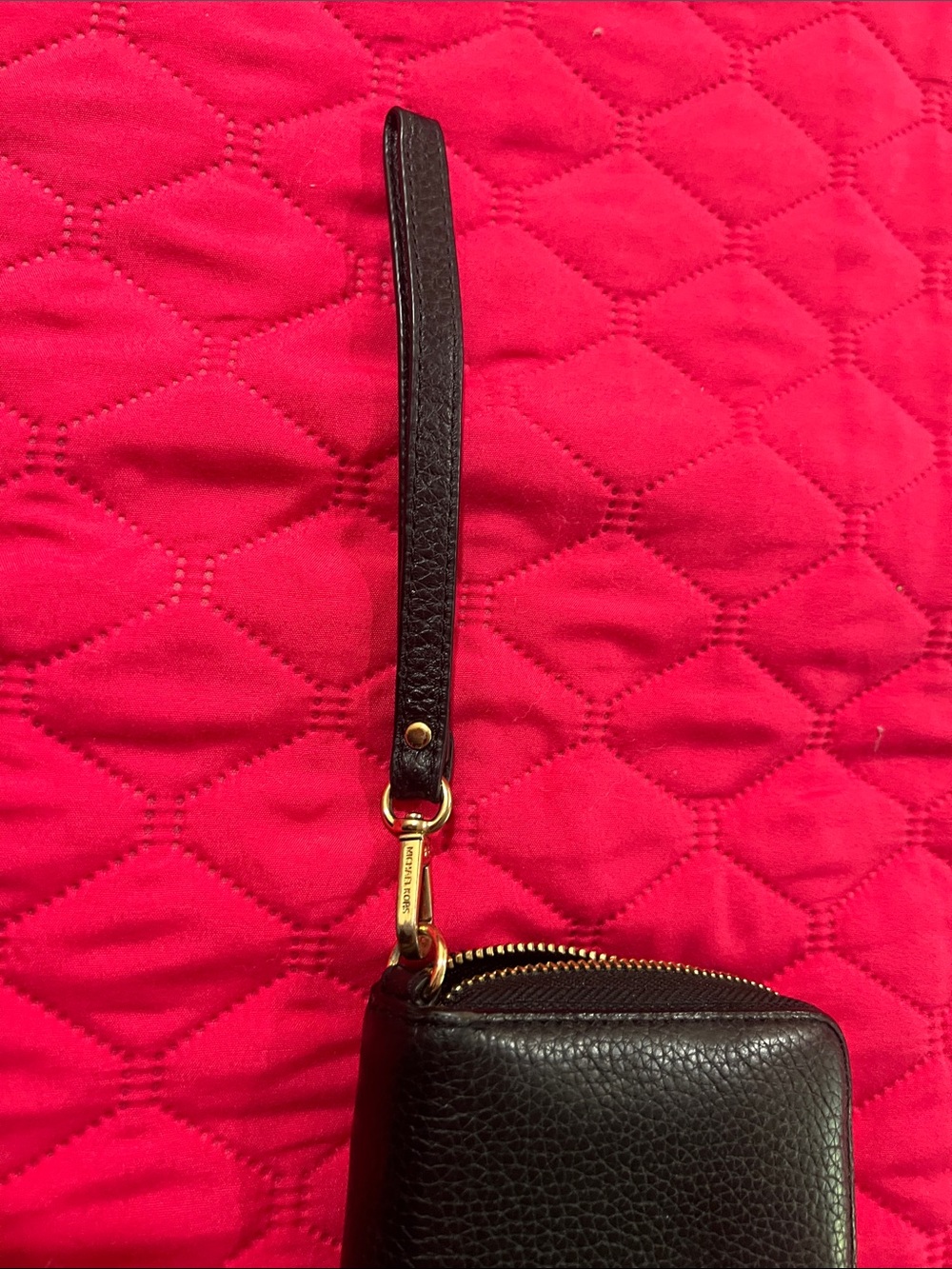 Michael Kors Black Pebbled Leather Zip-Around Wristlet Wallet with Gold Plaque - Picture 3 of 8